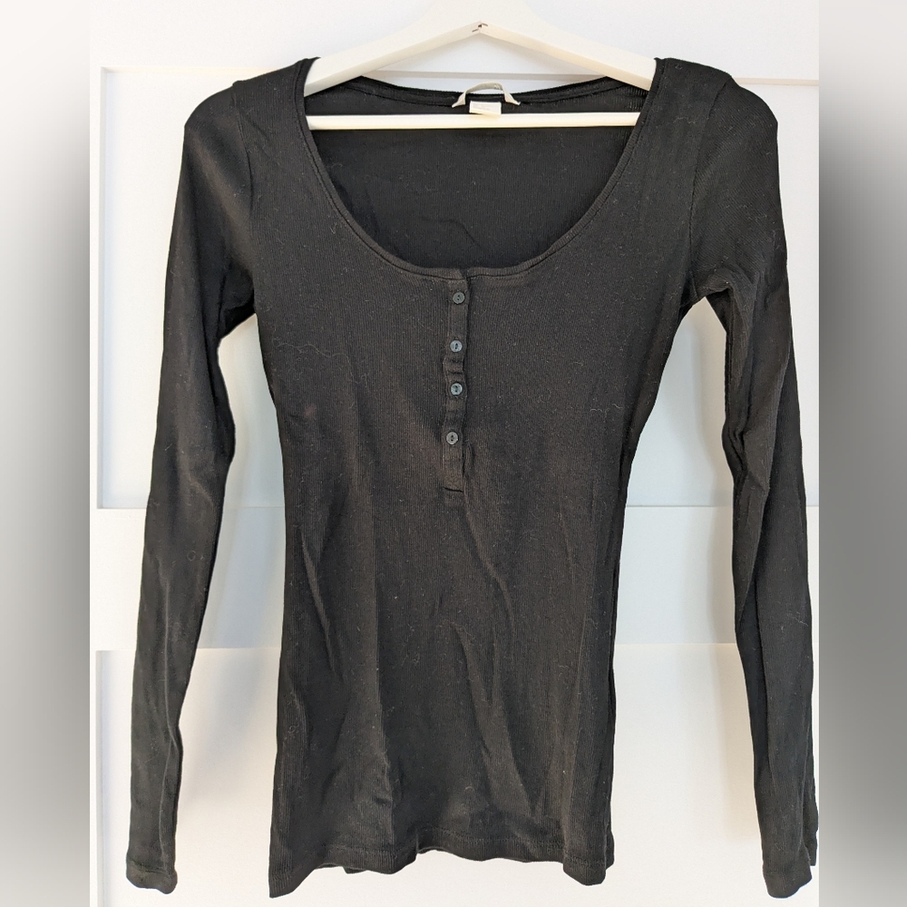H&M Black Henley Long Sleeve Top